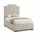 Cama Individual Estofada Bege com Cabeceira Alta, 90 x 190 cm