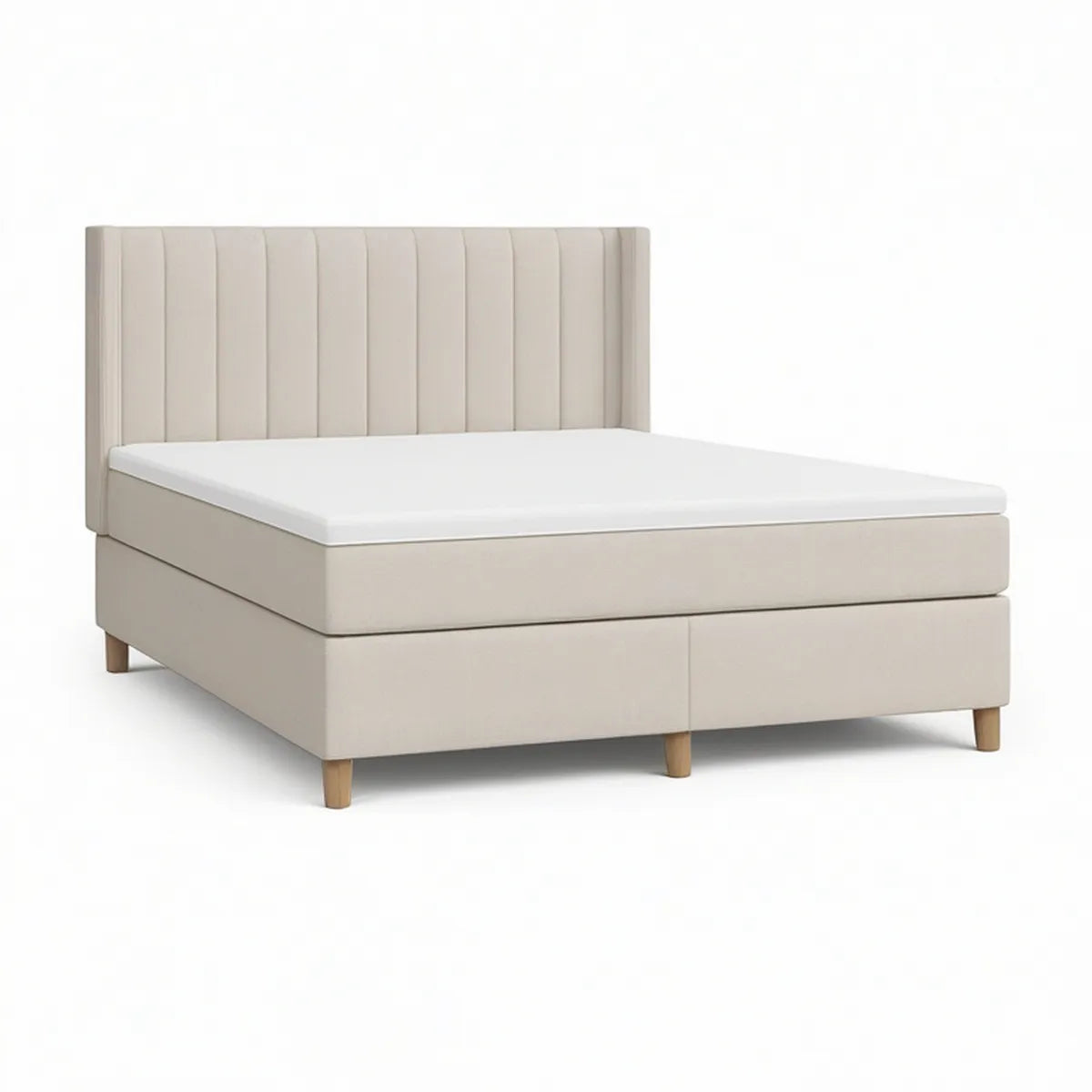 Cama de Casal Estofada Bege com Cabeceira Vertical, 160 x 200 cm
