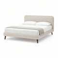 Cama de Casal Estofada Bege para Colchão 160 x 200 cm com Cabeceira Retangular