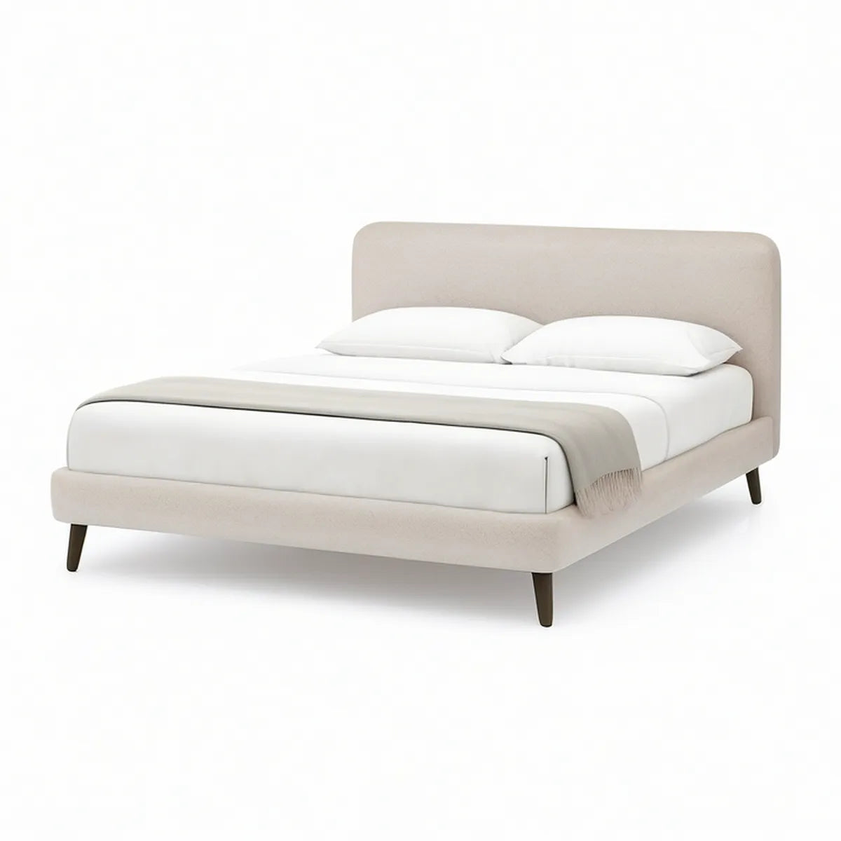 Cama de Casal Estofada Bege para Colchão 160 x 200 cm com Cabeceira Retangular