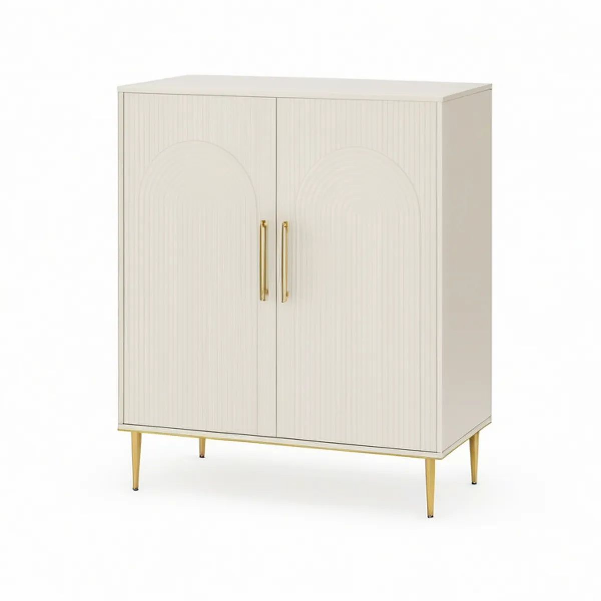Armário com 2 Portas em MDF Branco e Dourado, 80 x 40 x 95 cm