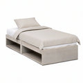 Cama Individual com 2 Compartimentos de Arrumação em MDF e Poliéster Bege 90 x 190 cm