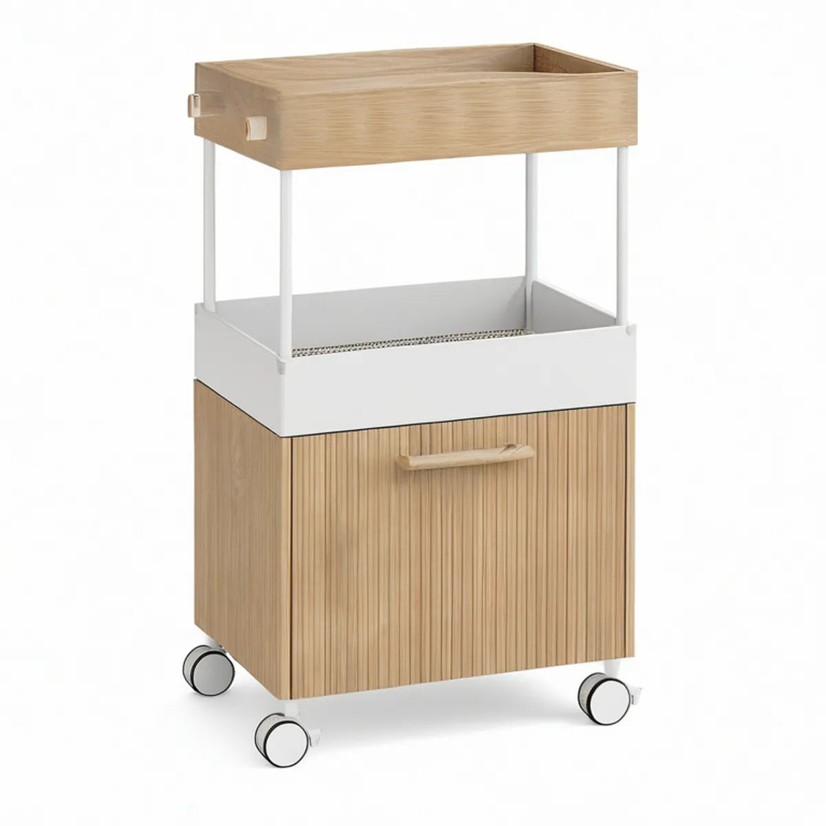 Carrinho de Bar com Armário e Rodas 60 x 45 x 105 cm em Carvalho Natural e Branco