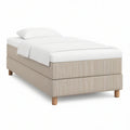 Cama Box Individual 90 x 200 cm em Poliéster Bege com Pés de Madeira Natural