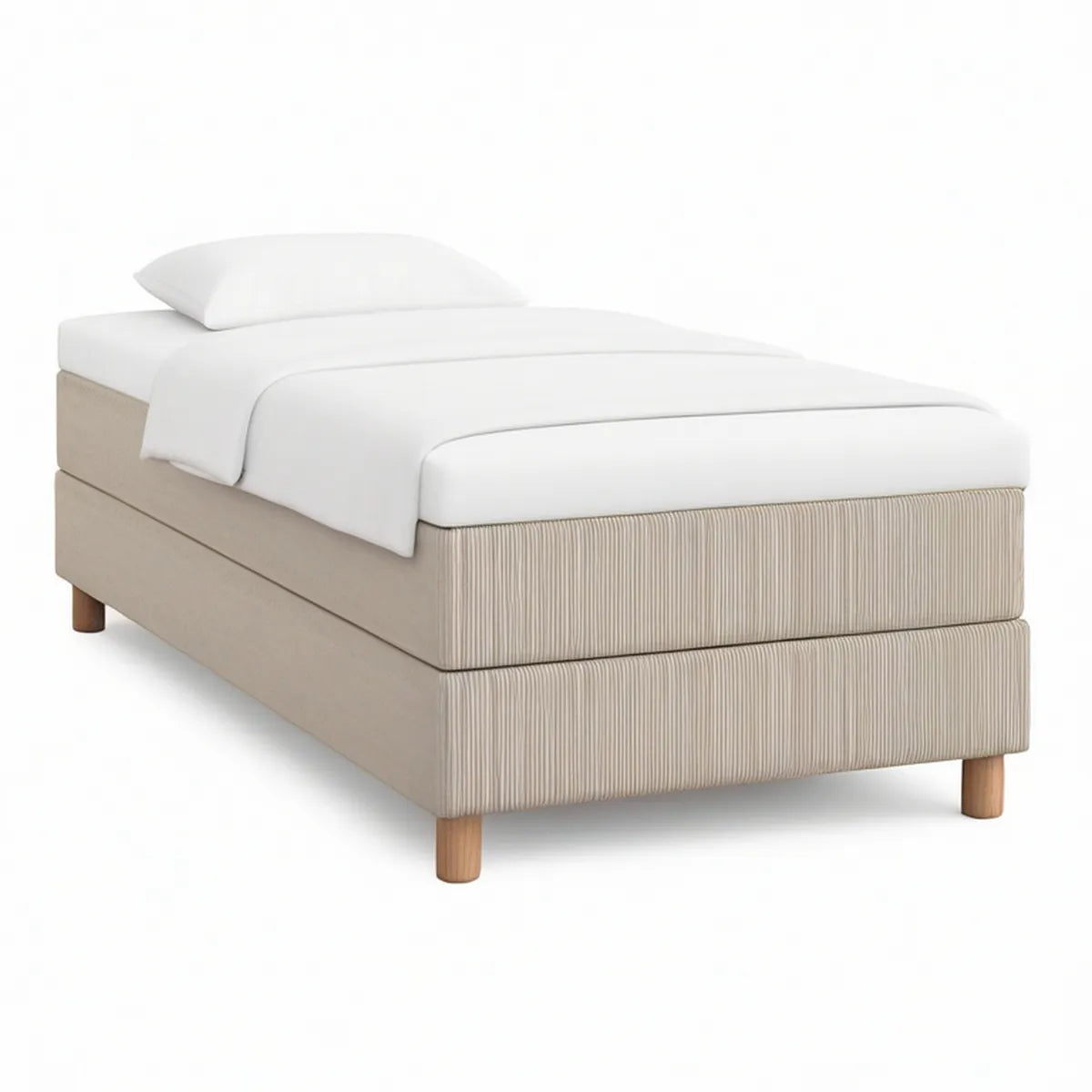 Cama Box Individual 90 x 200 cm em Poliéster Bege com Pés de Madeira Natural