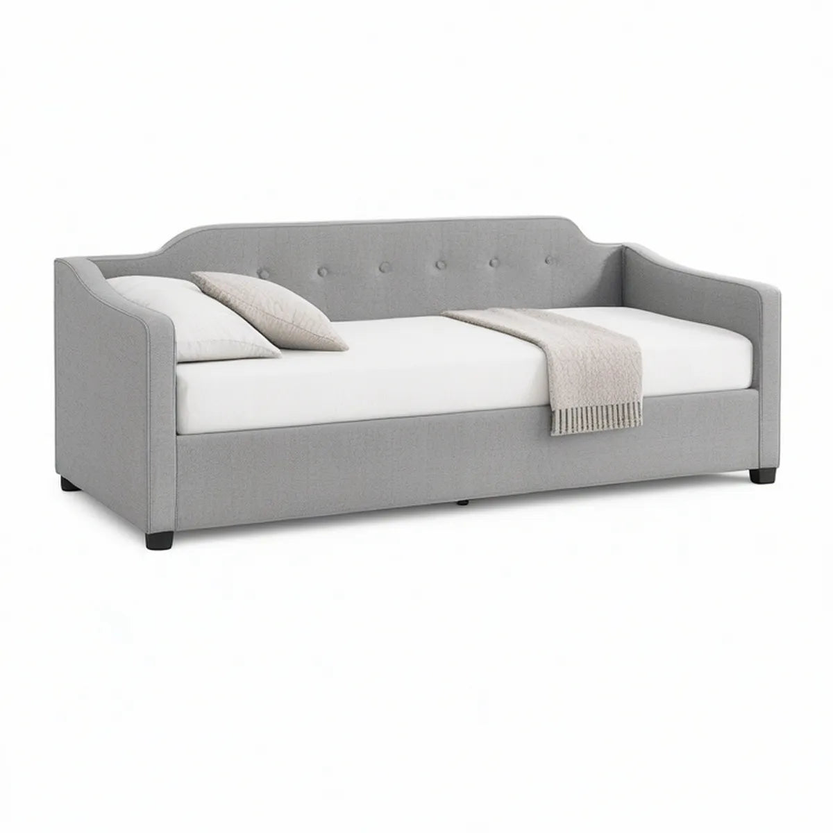 Cama de Solteiro Estofada Cinzenta 90 x 200 cm com Cabeceira e Laterais Elevadas