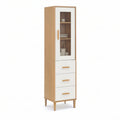 Vitrine Alta com Porta de Vidro e 3 Gavetas em Branco e Carvalho, 60 x 40 x 190 cm
