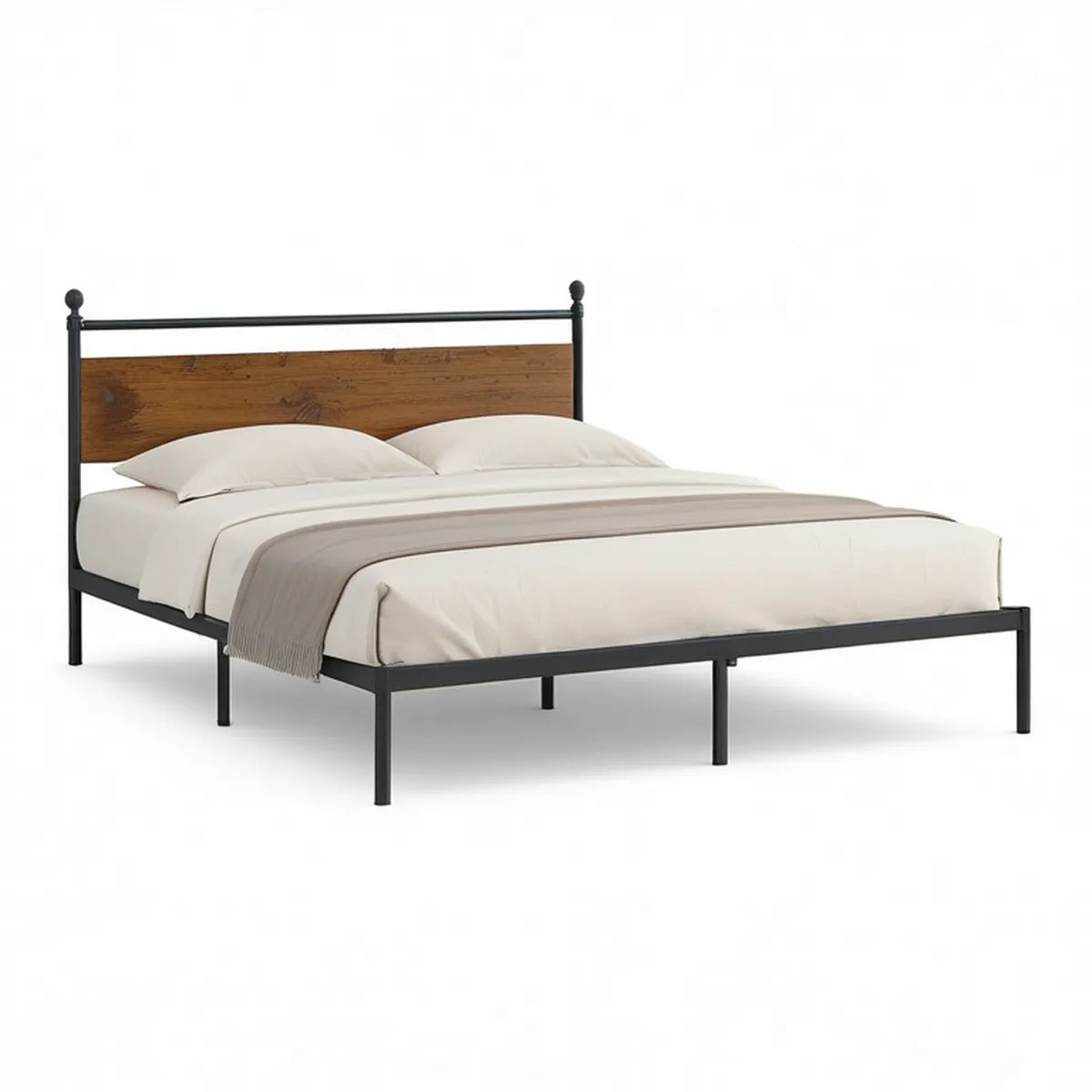 Cama de Casal 160 x 200 cm em Aço Preto e MDF Castanho