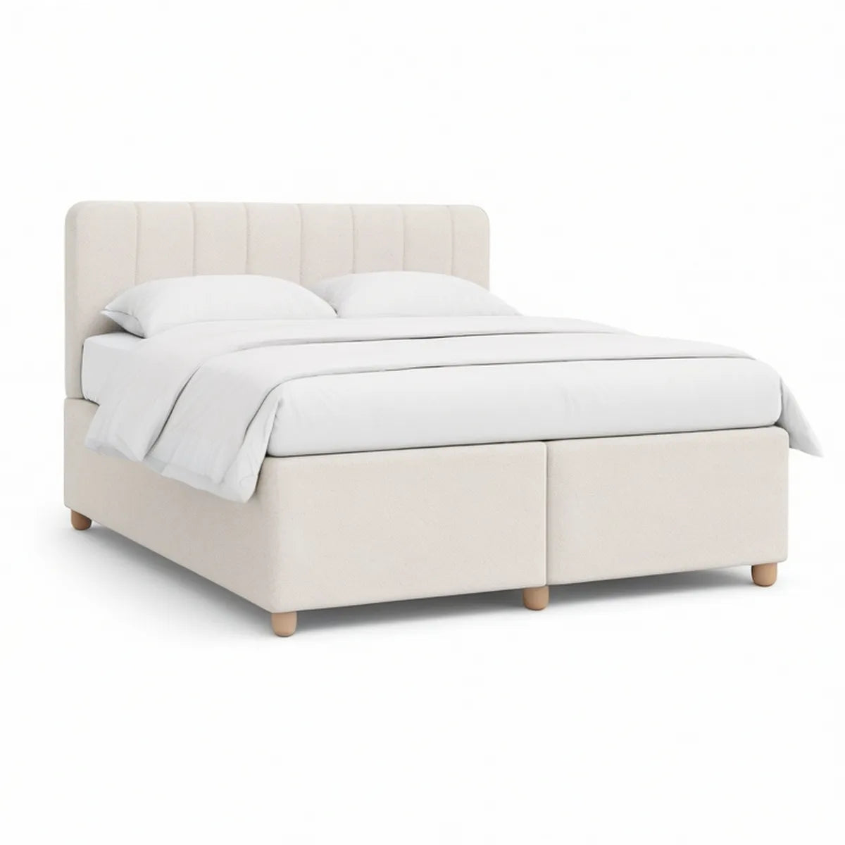 Cama de Casal Estofada Bege para Colchão 160 x 200 cm, 174 x 215 x 110 cm
