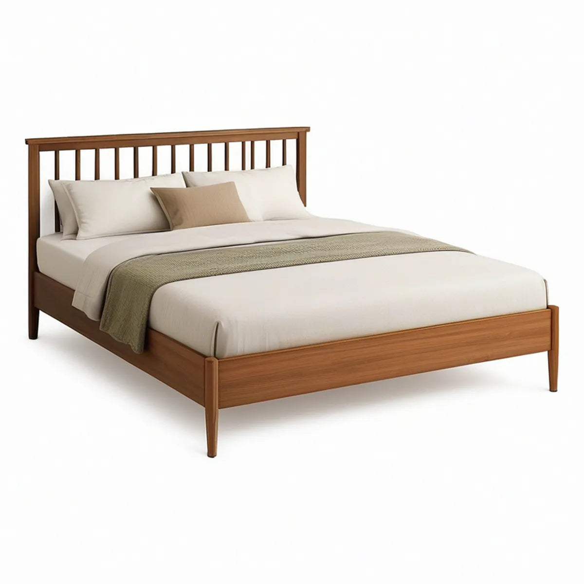 Cama de Casal em Madeira Maciça Castanho Nogueira para Colchão 160 x 200 cm