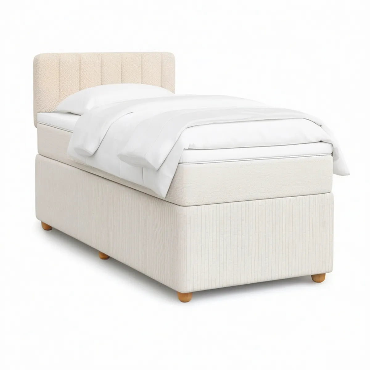Cama Individual Estofada com Cabeceira Acolchoada 90 x 200 cm Creme