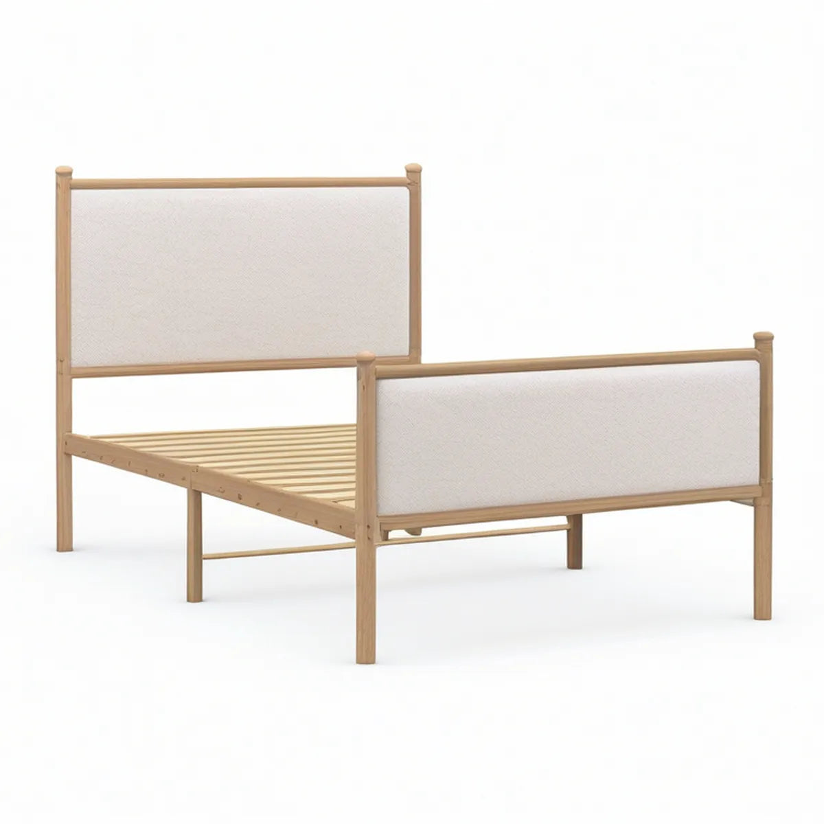 Cama de Casal em Pinho Maciço Natural e Poliéster Bege, 148 x 208 cm, para Colchão 140 x 200 cm