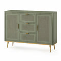 Aparador Retangular em MDF Verde-Sálvia e Dourado, 160 × 40 × 90 cm, com 3 Gavetas e 2 Portas Perfuradas