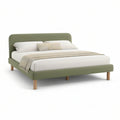 Cama de Casal Estofada Verde-oliva 160 x 200 cm com Pés em Madeira de Faia