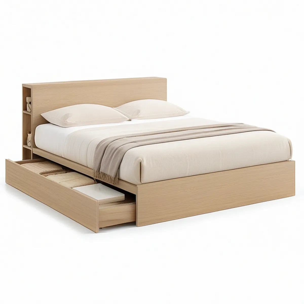Cama de Casal com Arrumação 160 x 200 cm em Carvalho Claro
