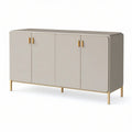 Aparador Retangular de 4 Portas em MDF Lacado Bege e Dourado, 160 x 40 x 80 cm