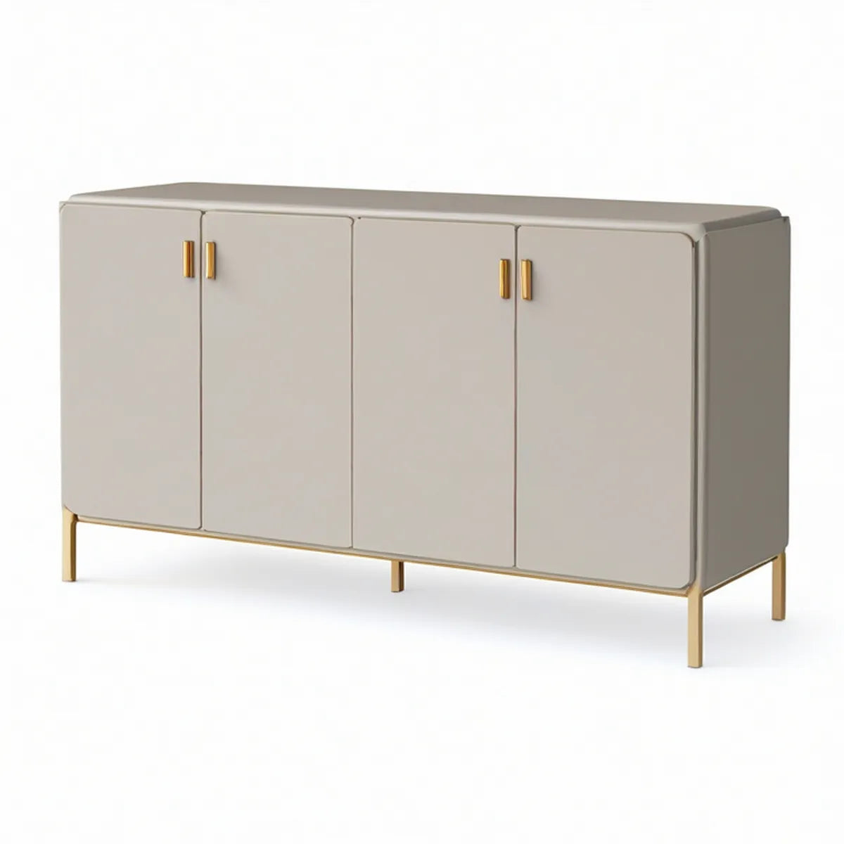 Aparador Retangular de 4 Portas em MDF Lacado Bege e Dourado, 160 x 40 x 80 cm