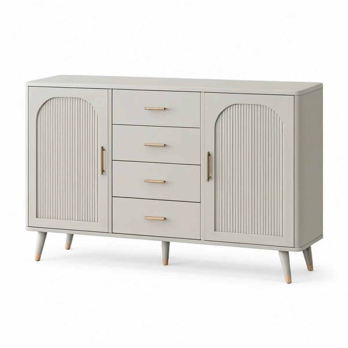 Aparador em MDF Lacado Cinzento-Claro e Dourado com 2 Portas e 4 Gavetas, 160 x 40 x 90 cm