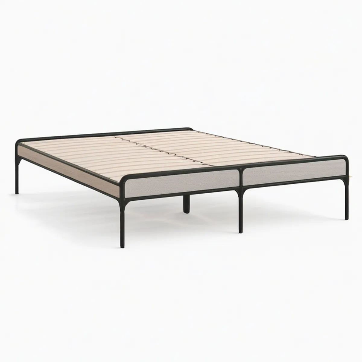 Estrutura de Cama de Casal 160 x 200 cm em Aço Preto e Poliéster Bege