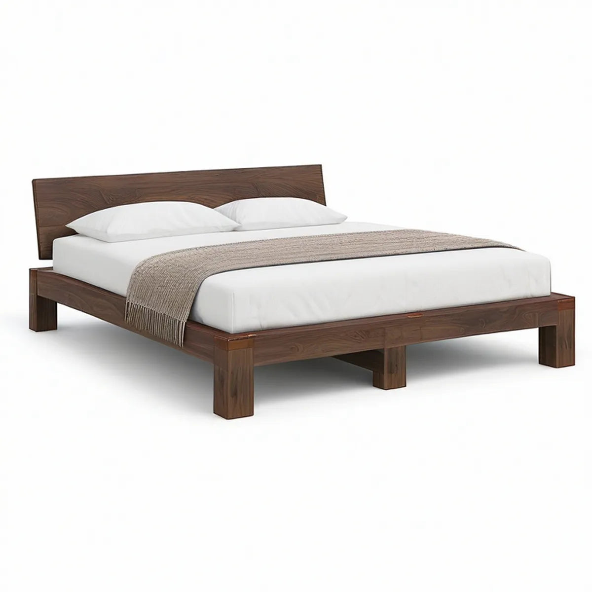 Cama de Casal 160 x 200 cm em Madeira Maciça Castanho Nogueira