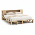 Estrutura de Cama de Casal em Madeira Maciça com Cabeceira e Arrumação 160 x 200 cm Natural