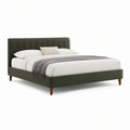Cama de Casal Estofada Verde-Escuro 160 x 200 cm com Cabeceira Canelada