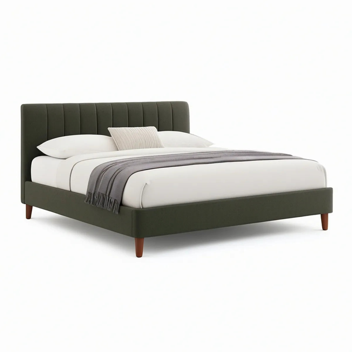 Cama de Casal Estofada Verde-Escuro 160 x 200 cm com Cabeceira Canelada